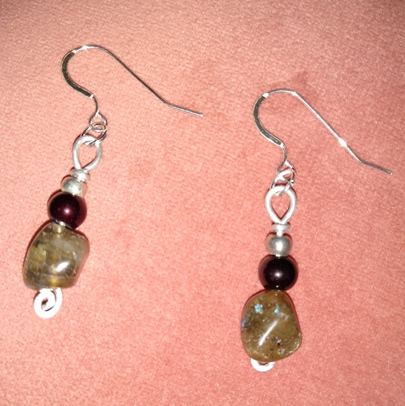 REAL 925 Solid Sterling Silver Wires Labradorite Gemstone Earrings Handmade New - Picture 3 of 7